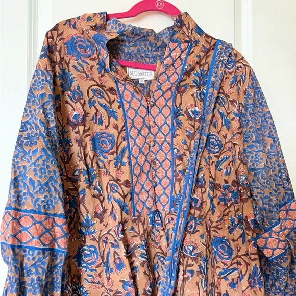 Sue Sartre Blue & Tan Floral Mini Dress - Picture 3 of 3